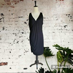 Banana Republic Black Side Ruched Faux Wrap Midi Dress size XL EUC